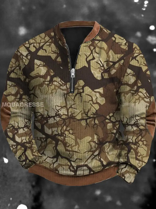 Menns mote kunst utskrift V-hals stativ krage langærme knapp linjole Pullover Top jakke A / S
