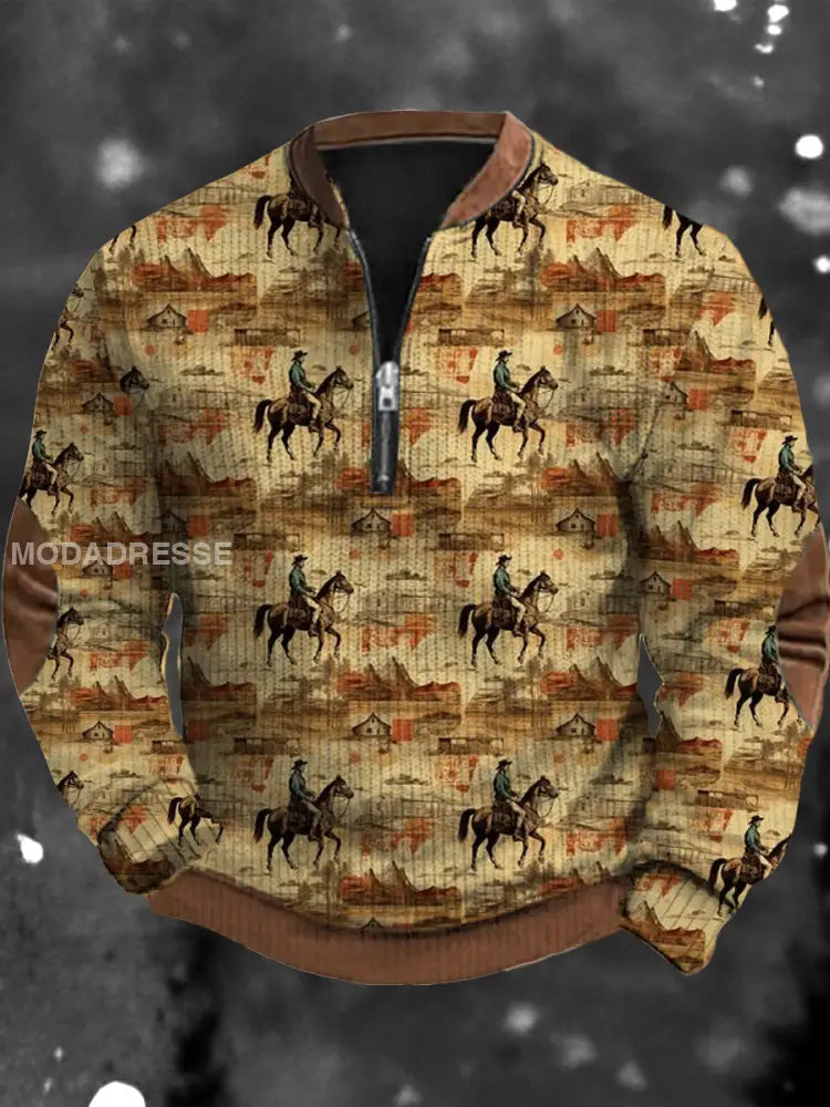 Menns mote kunst utskrift V-hals stativ krage langærme knapp linjole Pullover Top jakke A / S