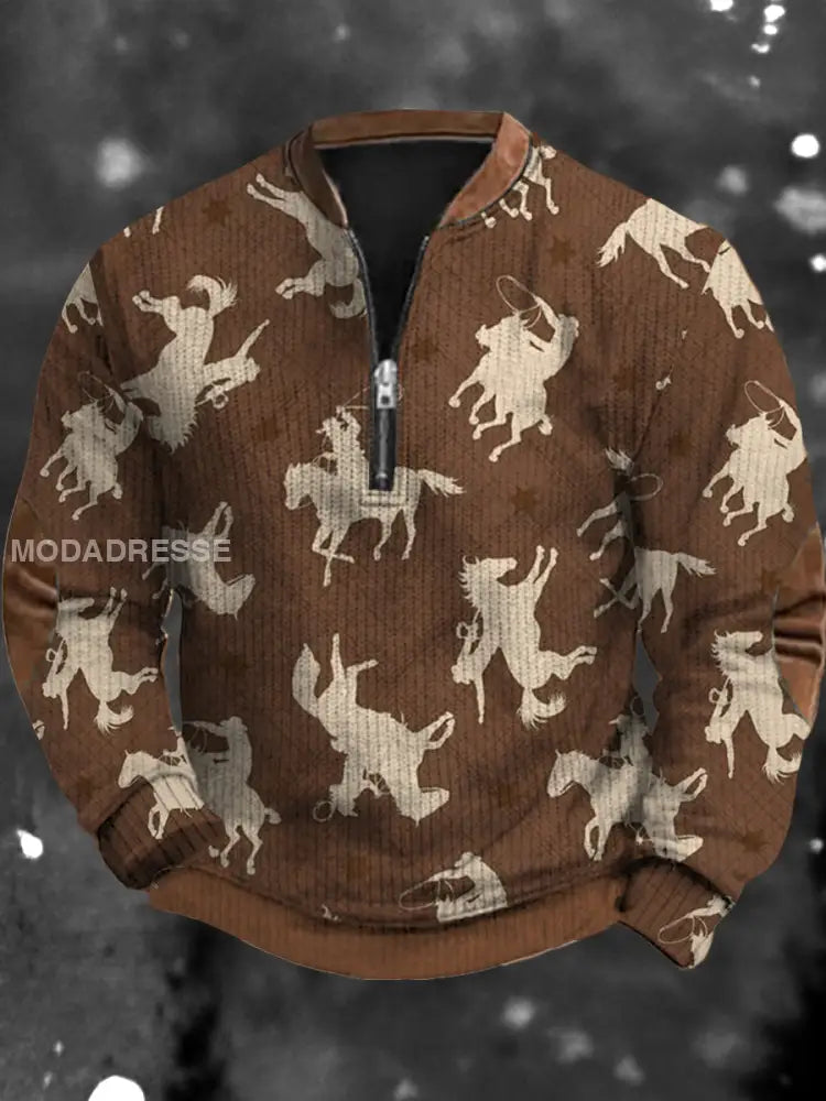 Menns mote kunst utskrift V-hals stativ krage langærme knapp linjole Pullover Top jakke A / S