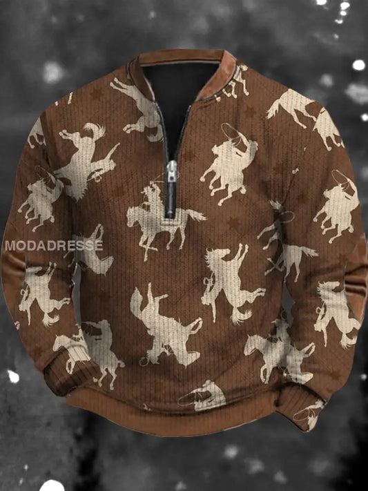 Menns mote kunst utskrift V-hals stativ krage langærme knapp linjole Pullover Top jakke A / S