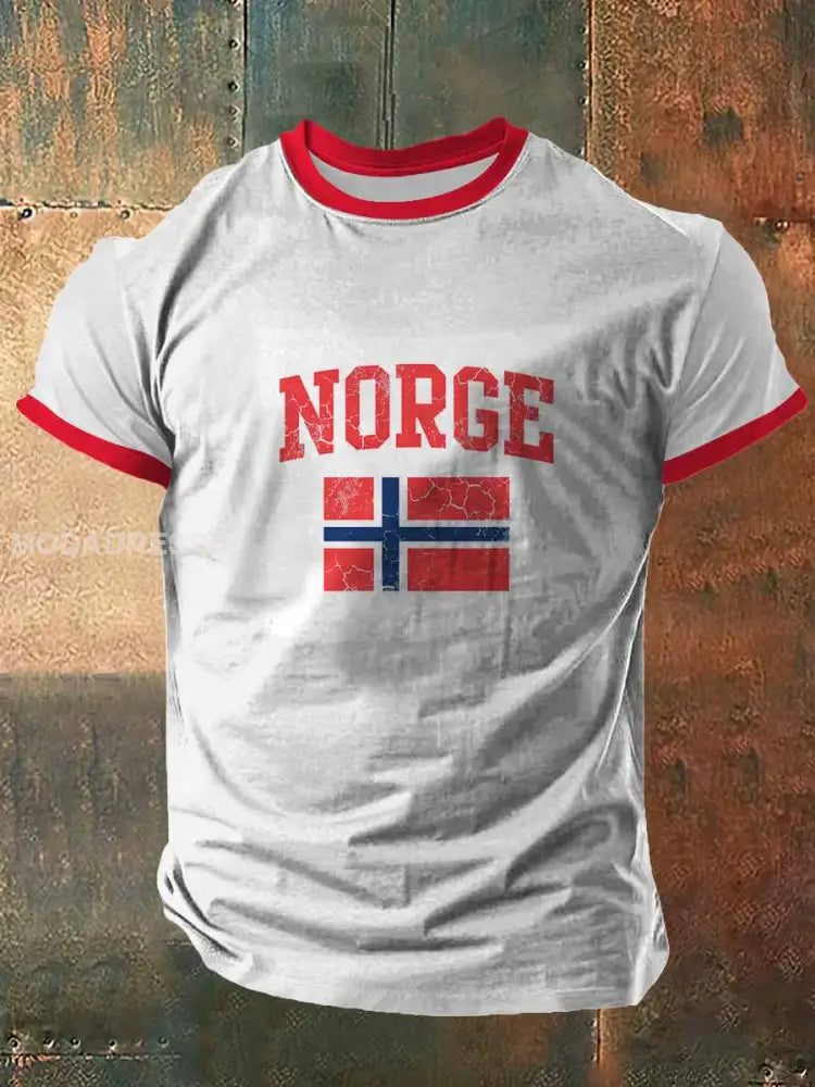 Menns norge-flagg Skriv ut korte erme-t-shirt S