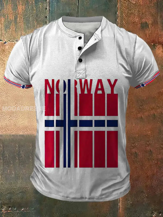 Menns norge flagg utskrift av kunstkort erme Henley hals T-shirt S