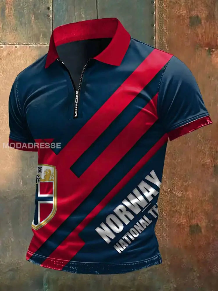 Menns Norge-lag Skriv ut post-opp Polo hals T-shirt S
