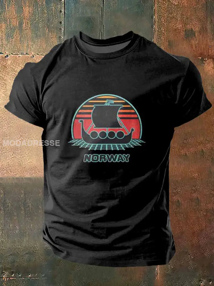 Menns Norge Lang skip skriv ut Vintage Kort erme T-shirt S
