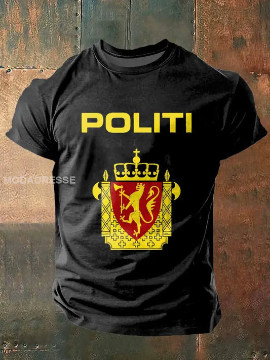 Menns Norge-politi trykt Vintage Kort erme T-shirt S