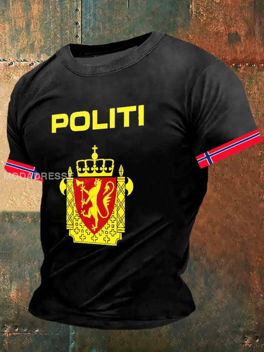 Menns Norge-politi trykt Vintage Kort erme T-shirt S