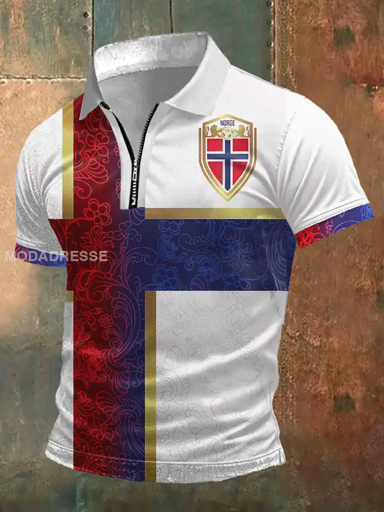 Menns norge Skriv ut zip-opp Polo hals T-shirt S