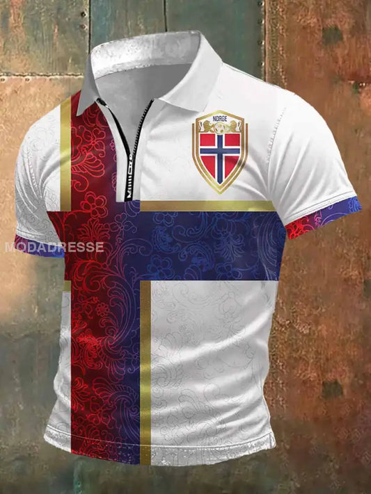Menns norge Skriv ut zip-opp Polo hals T-shirt S