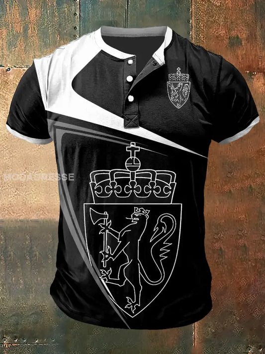 Menns Norge utskrift kunst Kort erme Henley Hals T-shirt S