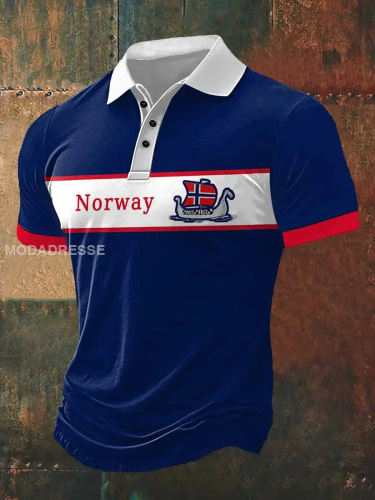 Menns Norge Viking utskrift Polo hals Kort erme T-shirt S
