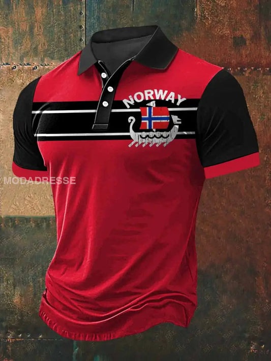 Menns Norge vikingeskip Skriv ut Polo hals T-shirt S