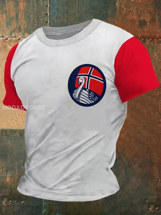 Menns Norge vikingeskip Skriv ut Vintage Fashion Kort erme T-shirt S