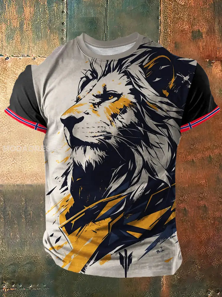 Menns norske løve trykt Vintage Kort erme T-shirt S