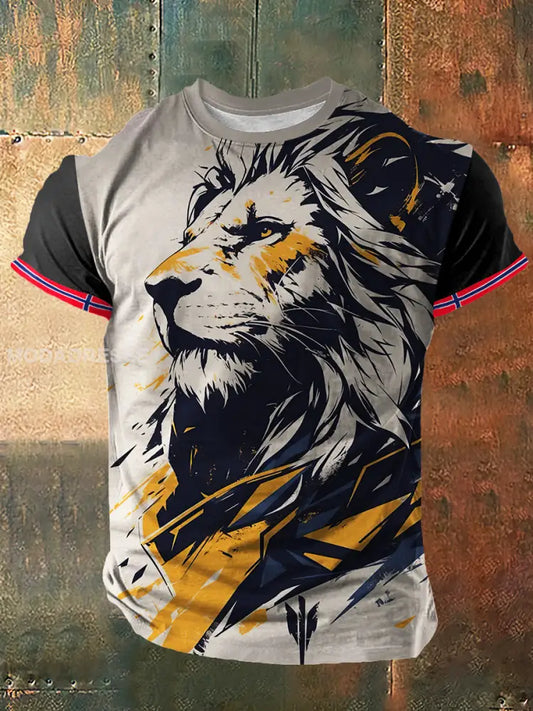 Menns norske løve trykt Vintage Kort erme T-shirt S