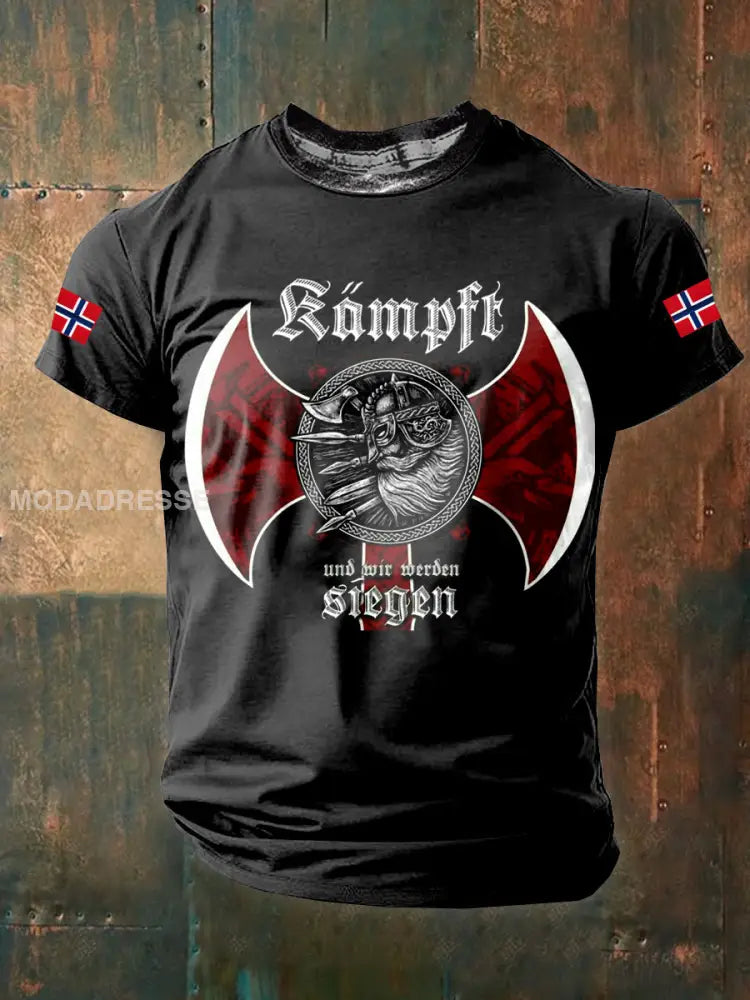 Menns norske vikingtema tilfeldige T-shirt som bilete / S