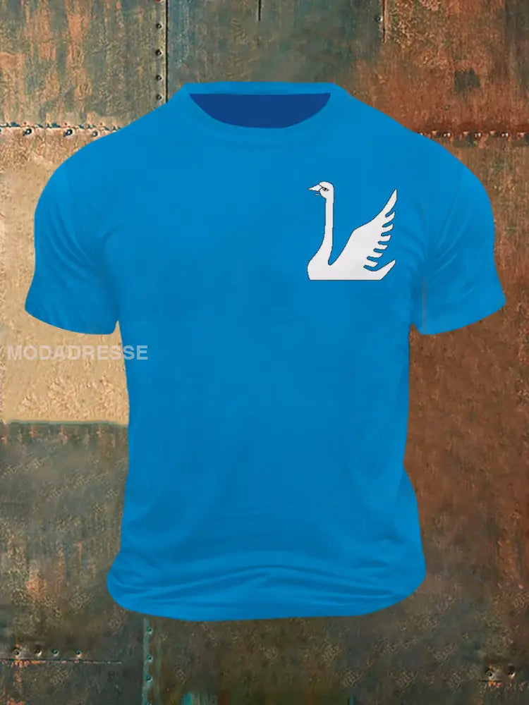 Menns svane trykt Vintage kort erme T-shirt blå / S