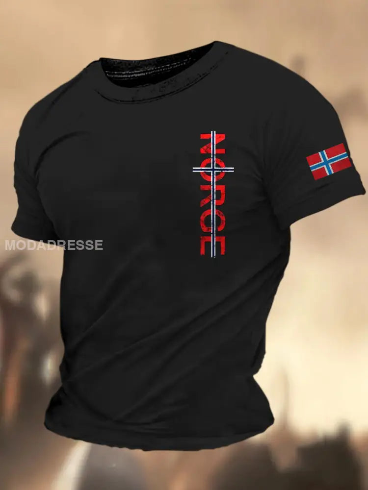 Menns svensk flagg Grafisk trykt Henry knapp rund hals og sportsk korte ermer T-shirt A / S