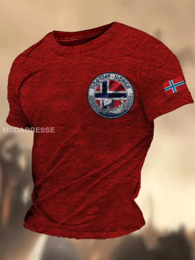 Menns svensk flagg Grafisk trykt Henry knapp rund hals og sportsk korte ermer T-shirt A / S