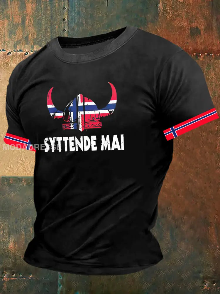 Menns syttende Mai utskrift Vintage Kort erme T-shirt S