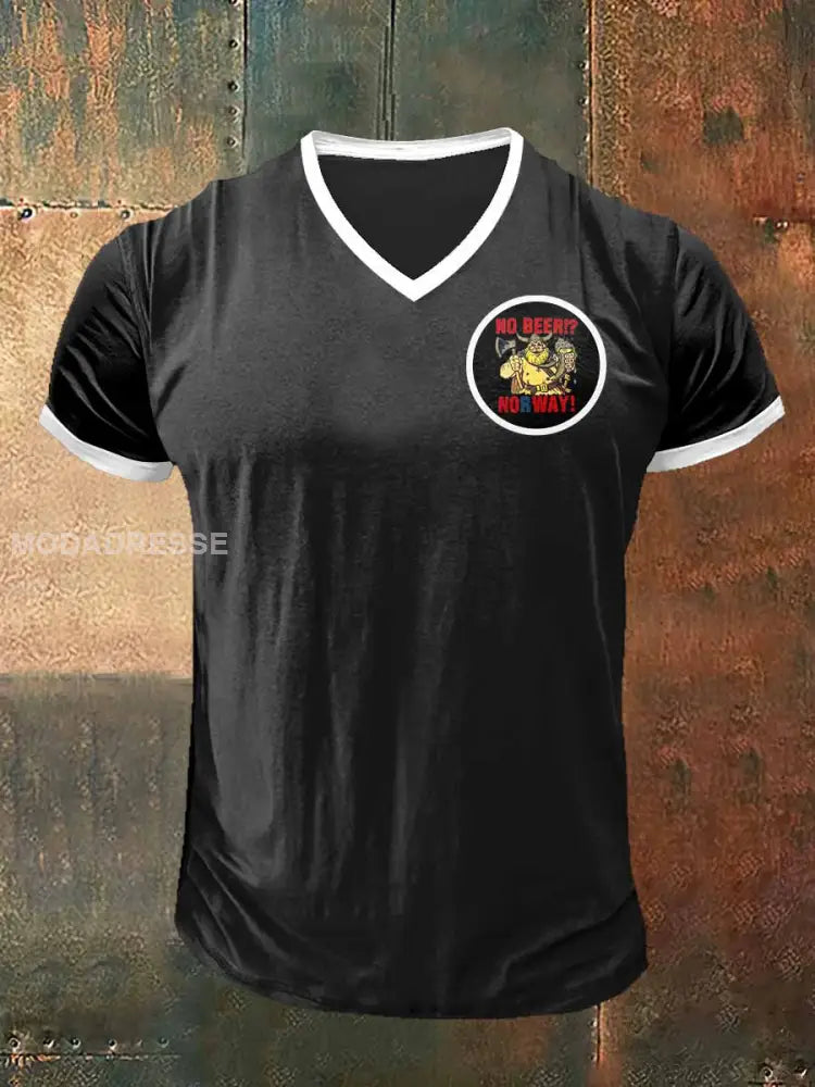 Menns uten Beeri Norge trykt vintage kort erme V-hals T-shirt S