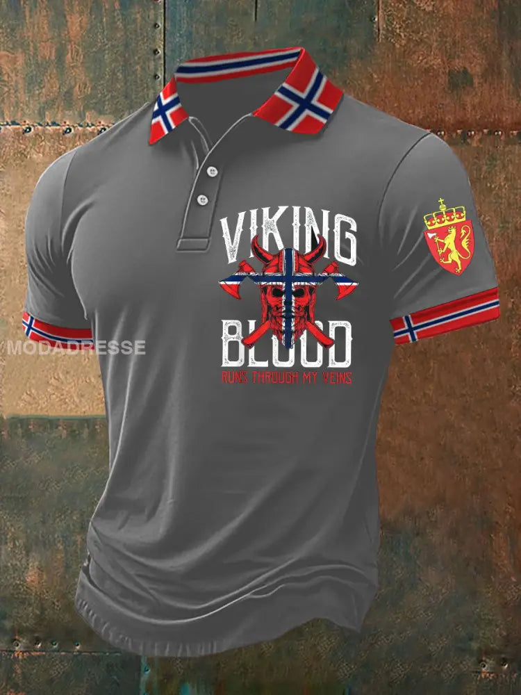 Menns vikingeblod løper gjennom mine vener trykt polo skjert lys grå / S