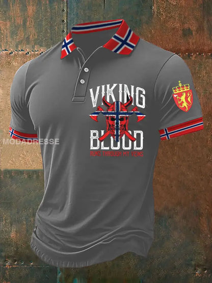 Menns vikingeblod løper gjennom mine vener trykt polo skjert lys grå / S