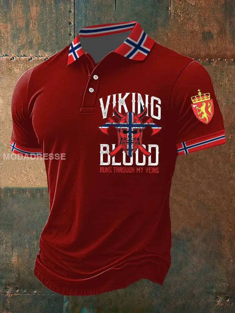 Menns vikingeblod løper gjennom mine vener trykt polo skjert raud / S