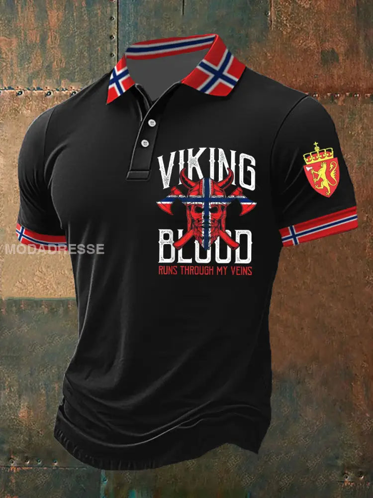 Menns vikingeblod løper gjennom mine vener trykt polo skjert svart / S