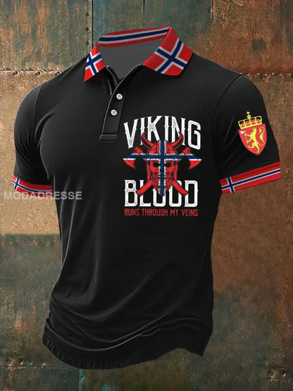 Menns vikingeblod løper gjennom mine vener trykt polo skjert svart / S