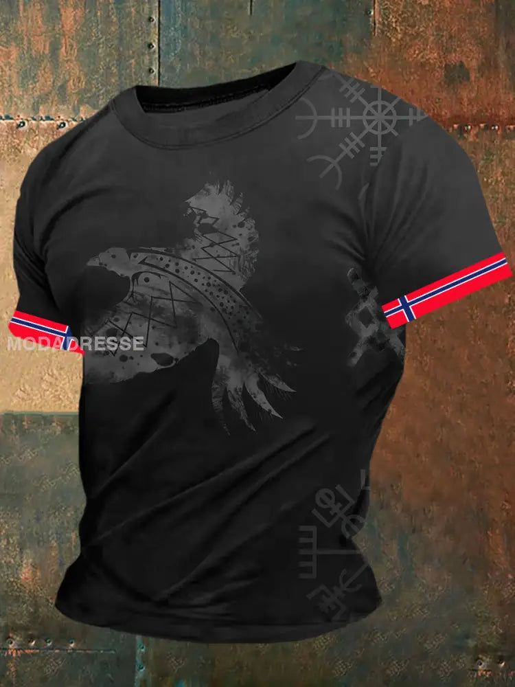 Menns vikingsstil trykt ut korte erme-t-shirt S