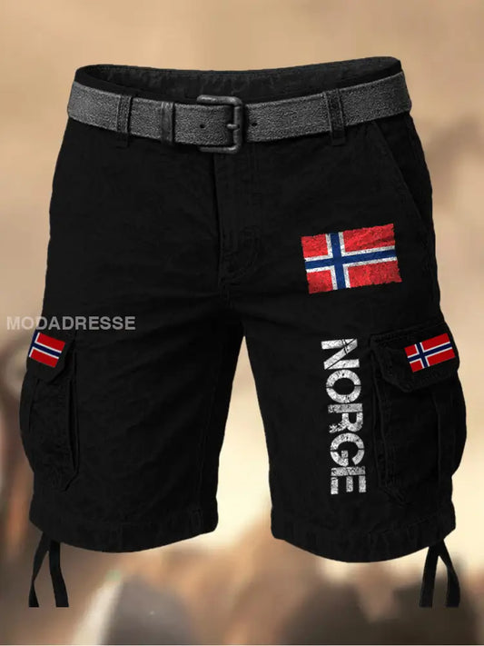 Menns Vintage Norge Flag Grafisk trykt tekstur Casual Cargo Shorts A / M