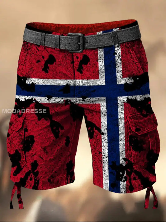 Menns Vintage Norge Flag Grafisk trykt tekstur Casual Cargo Shorts A / M