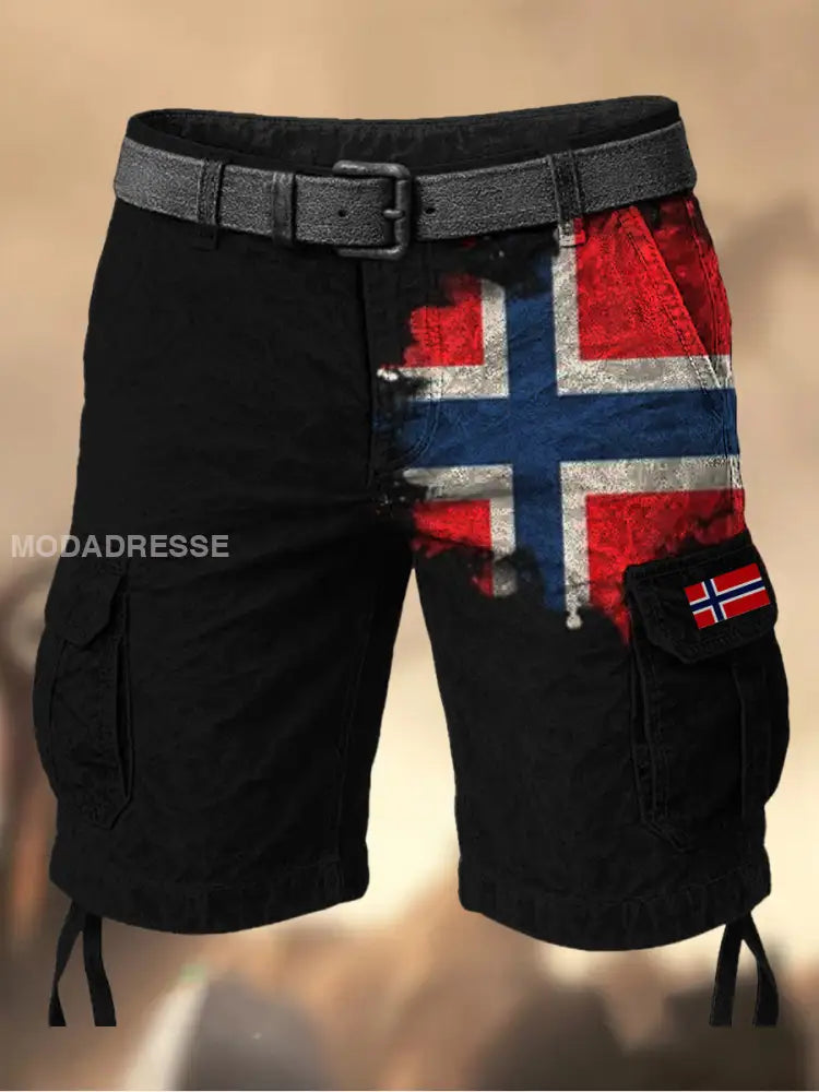 Menns Vintage Norge Flag Grafisk trykt tekstur Casual Cargo Shorts A / M