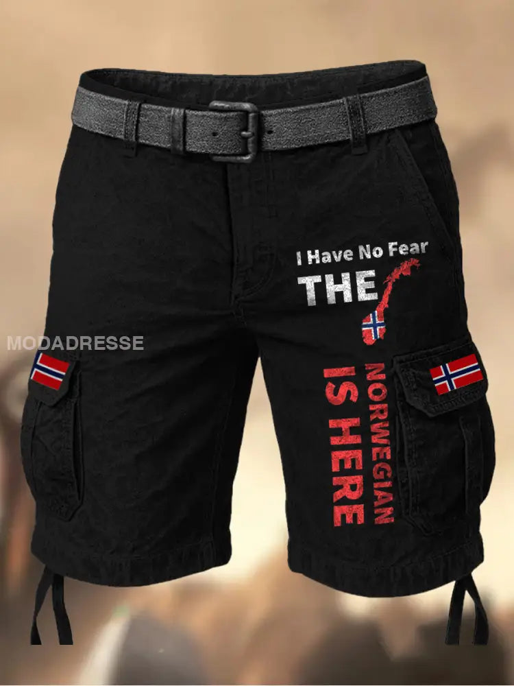 Menns Vintage Norge Flag Grafisk trykt tekstur Casual Cargo Shorts A / M