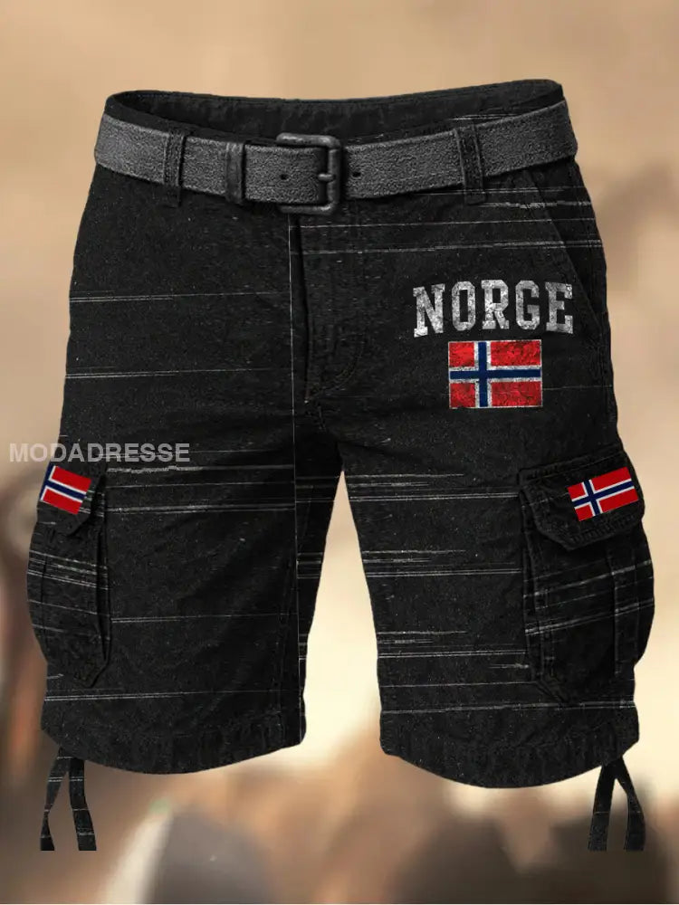 Menns Vintage Norge Flag Grafisk trykt tekstur Casual Cargo Shorts A / M