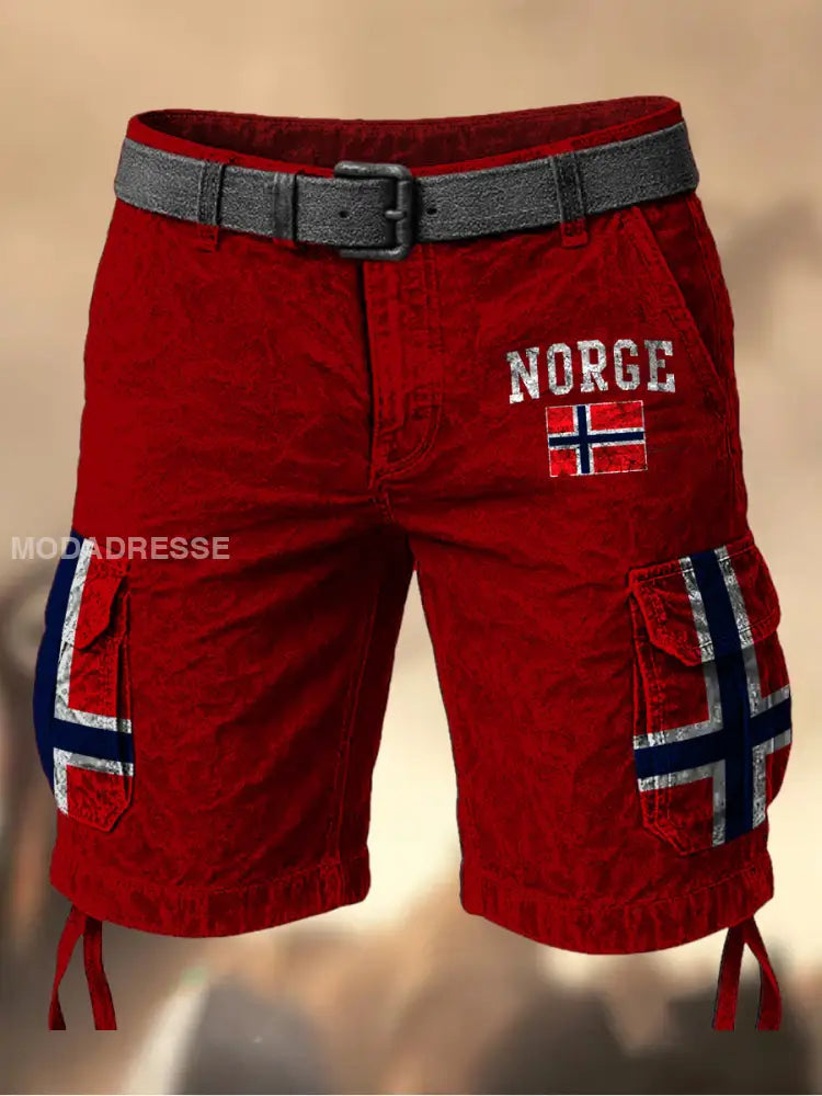 Menns Vintage Norge Flag Grafisk trykt tekstur Casual Cargo Shorts A / M