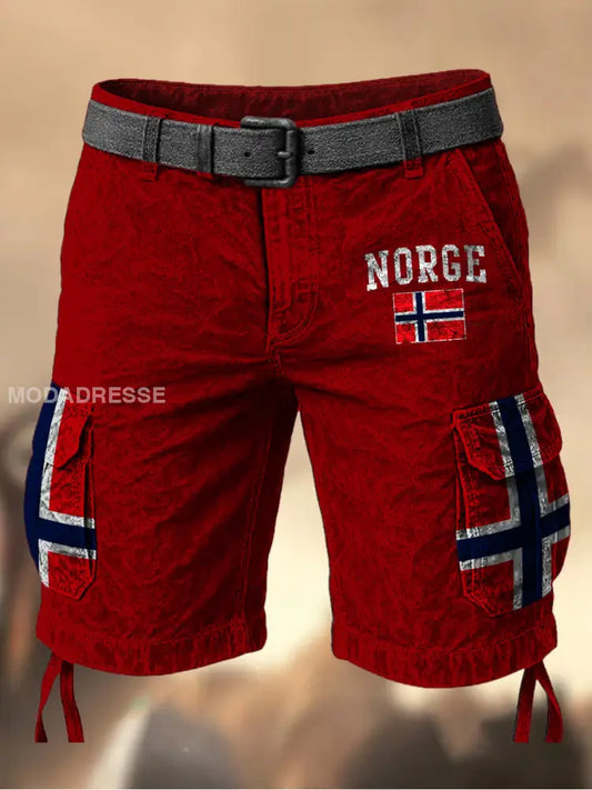 Menns Vintage Norge Flag Grafisk trykt tekstur Casual Cargo Shorts A / M