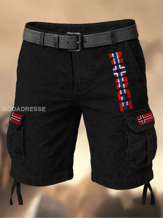 Menns Vintage Norge Flag Trykt tekstur Casual Cargo Shorts A / M