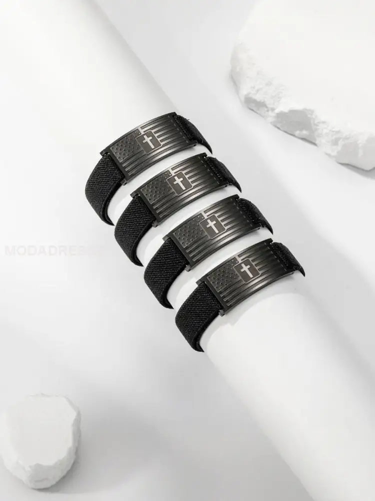 Mens amerikanska flagga kors armband svart / JM