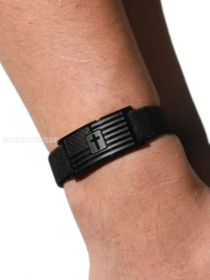 Mens amerikanska flagga kors armband svart / JM