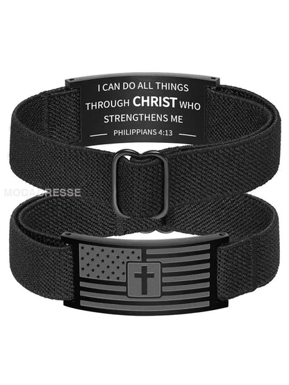 Mens amerikanska flagga kors armband svart / JM