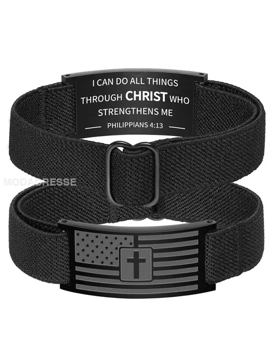 Mens amerikanska flagga kors armband svart / JM