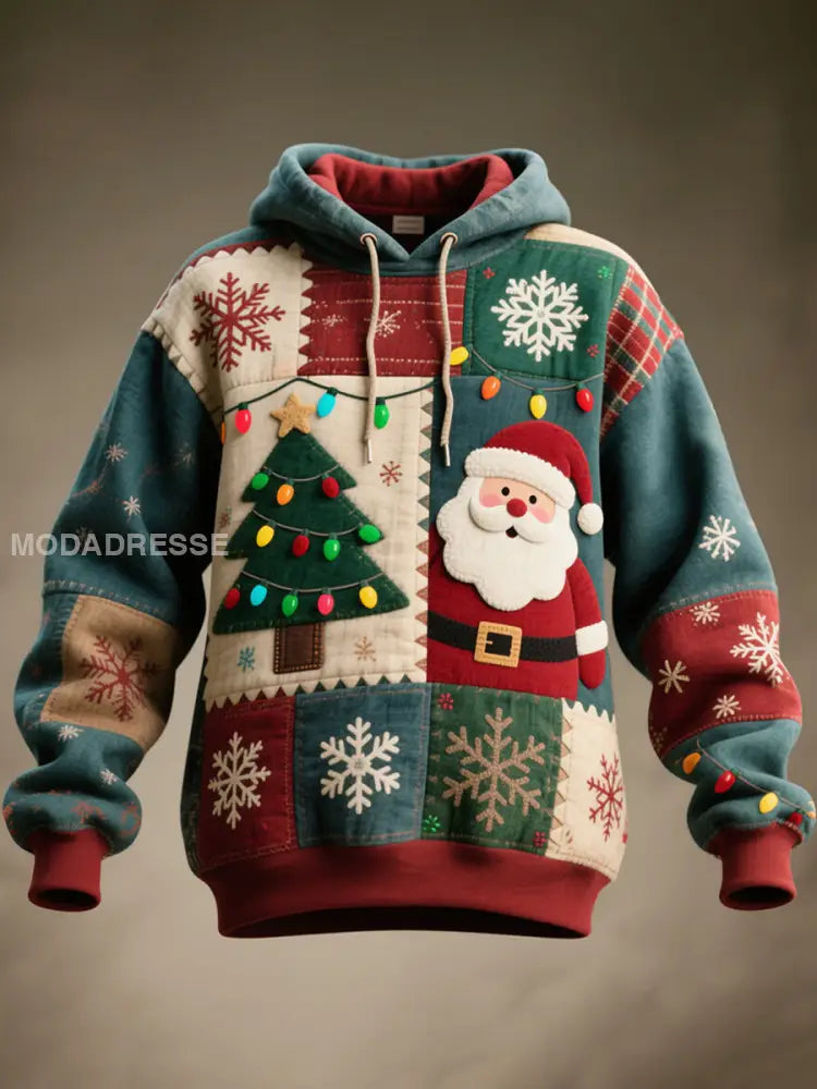 Men’s Christmas Inspired Patchwork Art Vintage Hoodie As picture / S