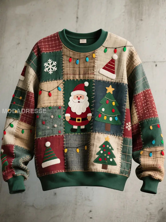 Men’s Christmas Inspired Patchwork Art Vintage Sweatshirt As picture / S