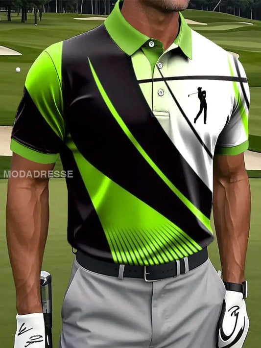 Men’s Retro Abstract Linje Skriv ut Casual Business Polo tröj S