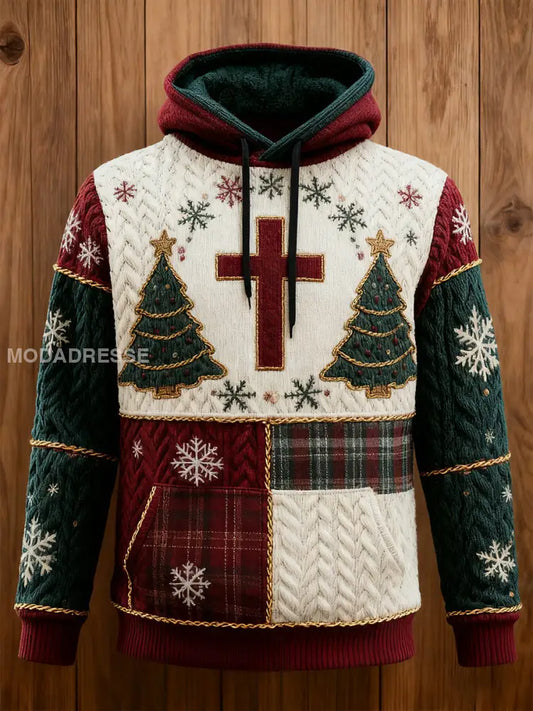 Men’s Vintage Christmas Faith Cross print Oversized Drop-Shoulder Hoodie with Pockets As picture / S