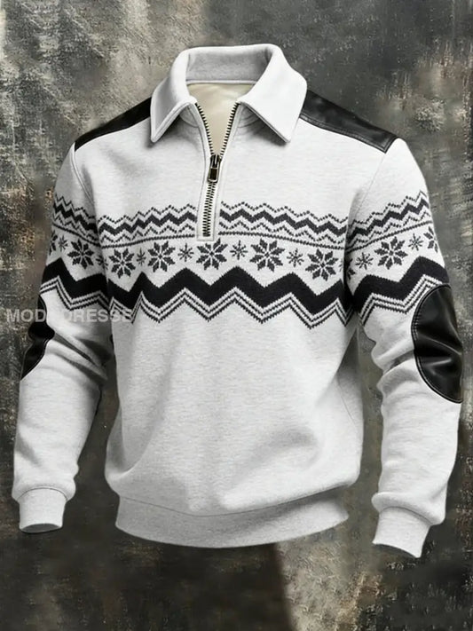 Miesten Classic harmaa pohjoismainen lumihiutale Nahka-Accent Quarter-Zip Sweatshirt moniväri / S
