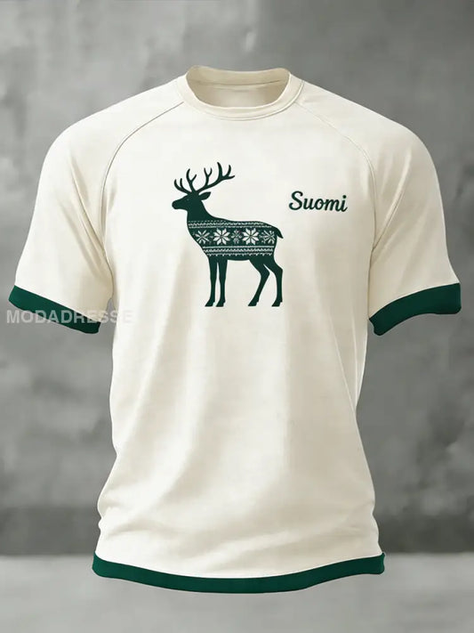 Miesten Cozy Cream ’Suomi’ poro Nordic Ringer T-paito moniväri / S