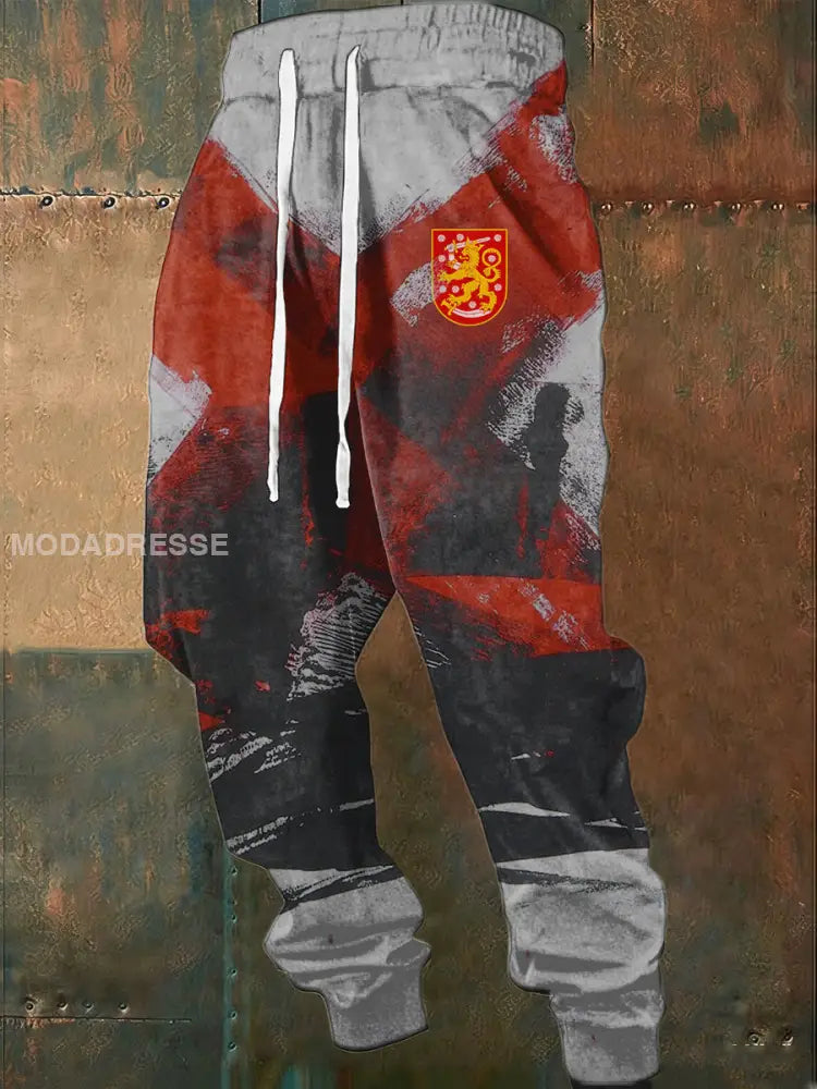 Miesten eloisa punainen-musta suomalainen leijona Crest Hukehousut moniväri / S
