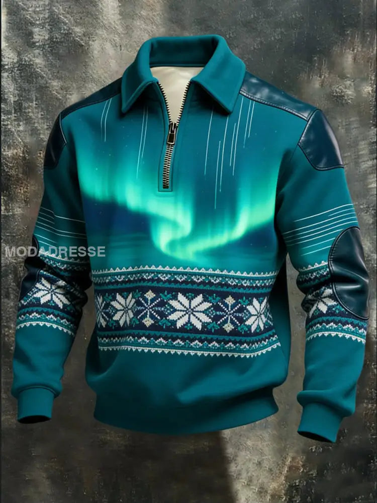 Miesten maaginen revontulet Pohjoismainen lumihiutale Nahka-Accent Quarter-Zip Sweatshirt moniväri / S